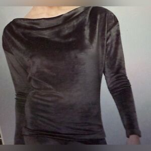 White House black market velour pullover‎ top in asphalt women’s size medium
